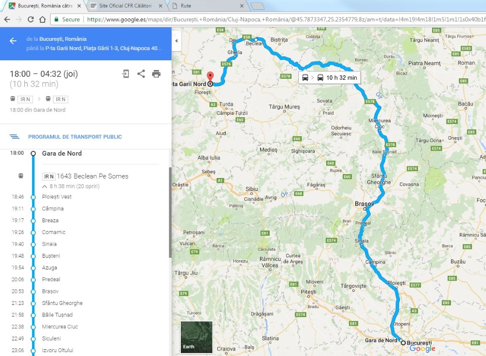 bucuresti, cluj, tren, google maps